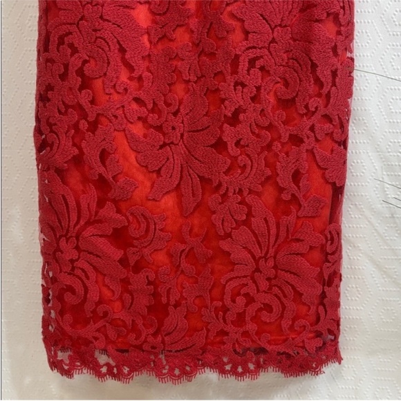 Tadashi Shoji Red Lace Pencil Dress Size 8 - Picture 5 of 12